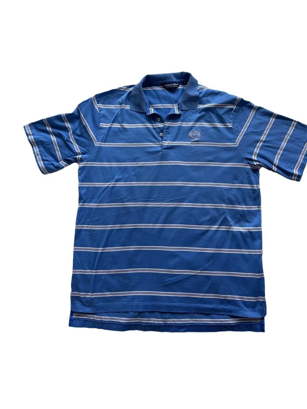 Medinah Country Club Polo Golf Ralph Lauren Shirt Mens Large Blue w Stripe